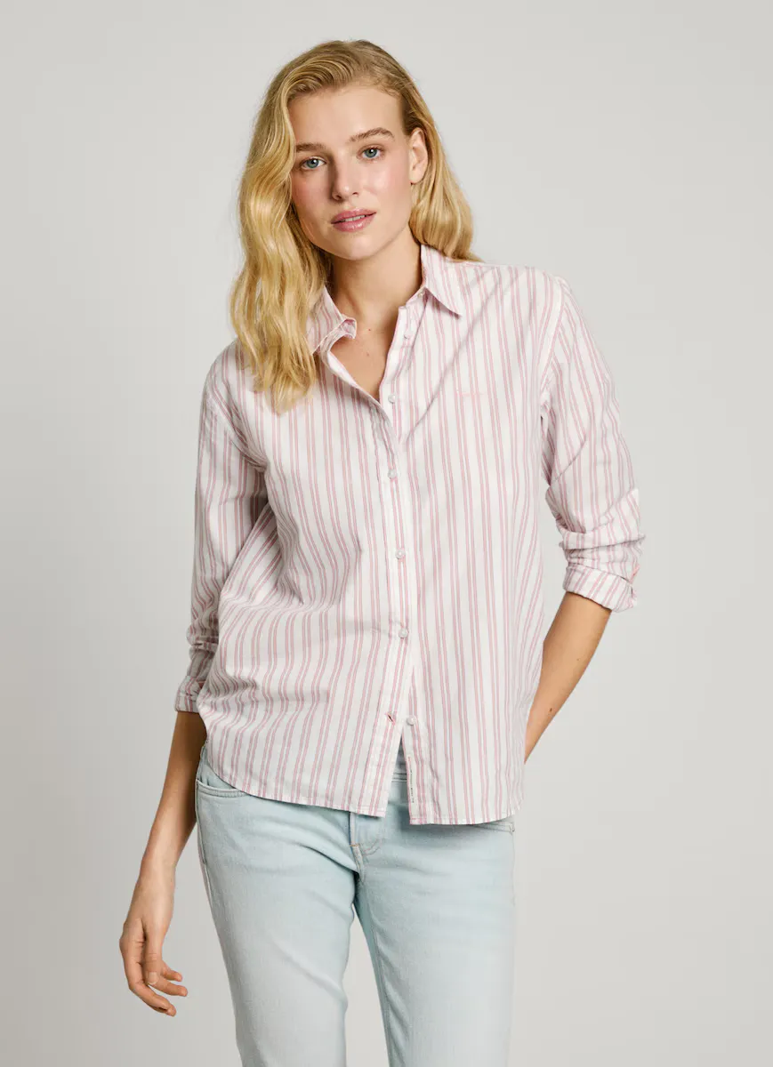 

Женская поплиновая рубашка с полосатым принтом Pepe Jeans, цвет Rosa