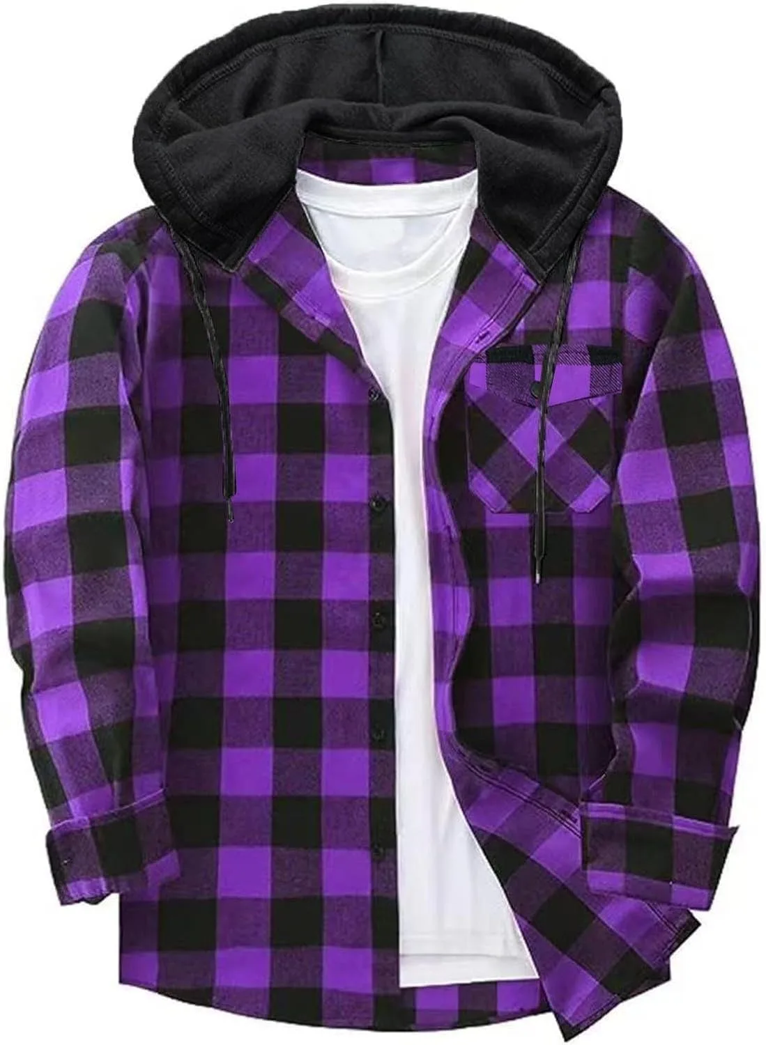 

Мужская клетчатая фланелевая толстовка-рубашка с капюшоном и карманом Mrmaere