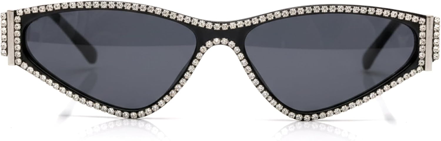 

bullabulling Модные маленькие солнцезащитные очки «кошачий глаз» со стразами для женщин, сексуальные, сверкающие кристаллами, модные, ретро, ​​блестящие, для вечеринок, Black