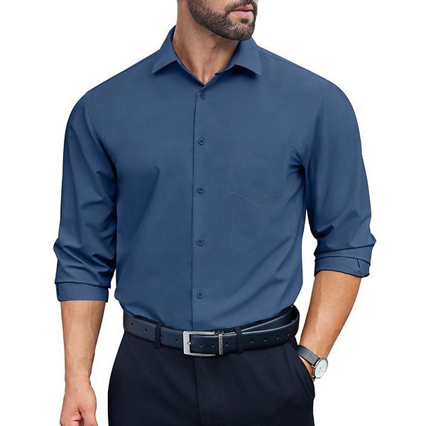 

Мужская повседневная рубашка на пуговицах regular fit wrinkle free с длинным рукавом Coofandy, Navy Blue