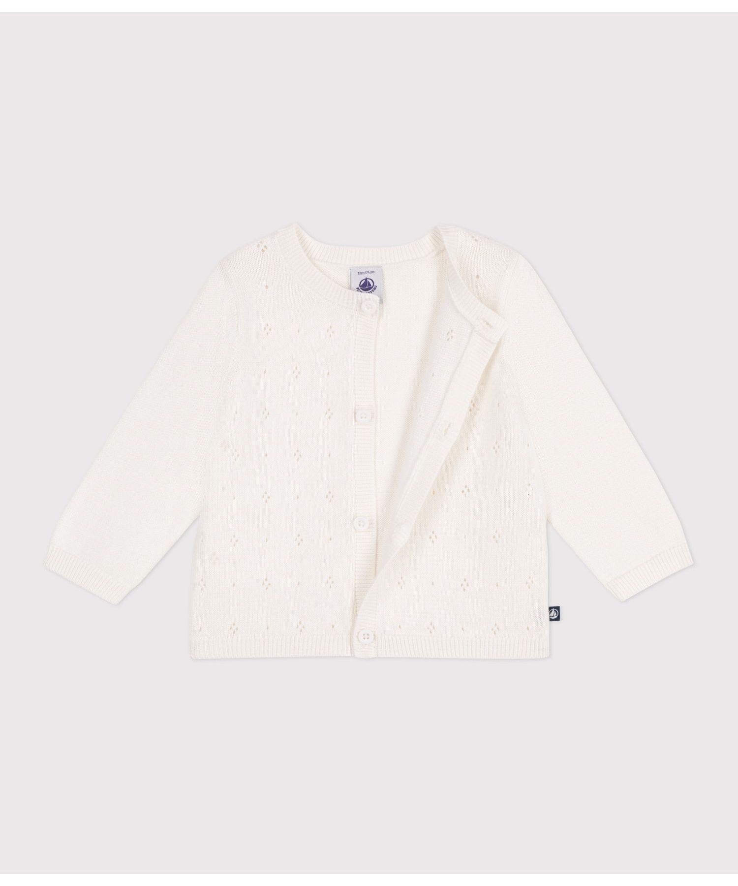 Хлопковый вязаный кардиган PETIT BATEAU, Off white — фото 4