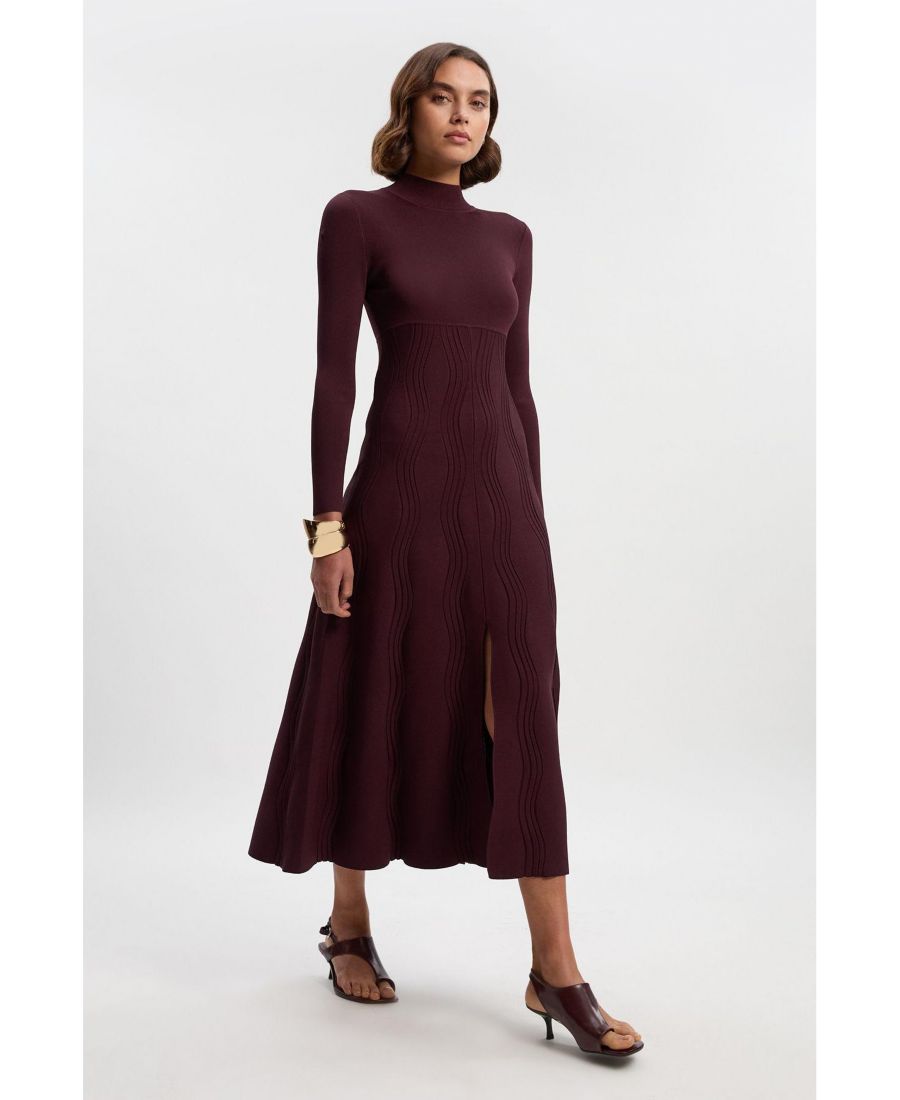 

Женское вязаное платье А-силуэта с длинными рукавами и волнистым силуэтом Karen Millen, Burgundy