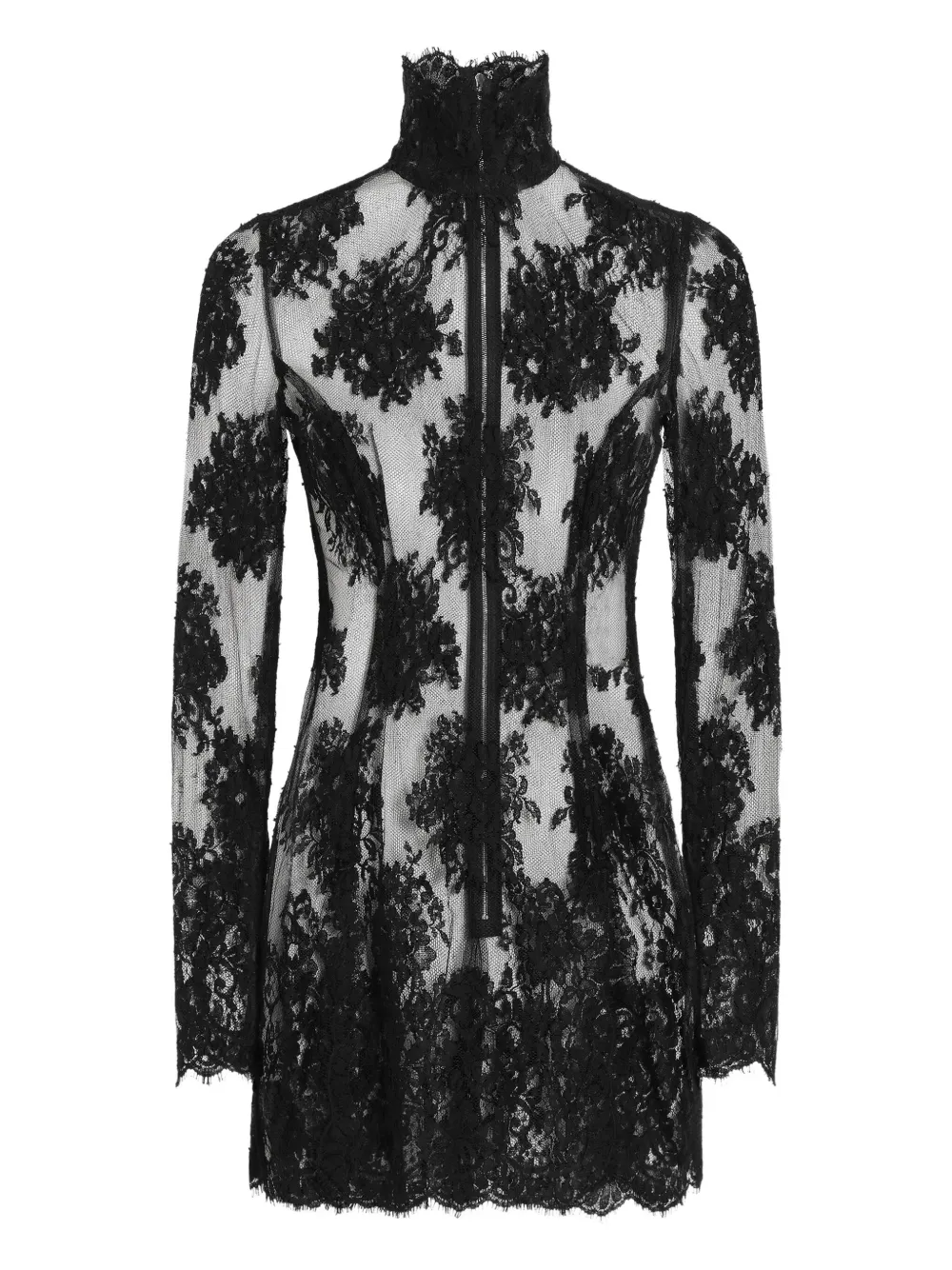 

Кружевное платье мини с высоким воротником DOLCE & GABBANA, черный