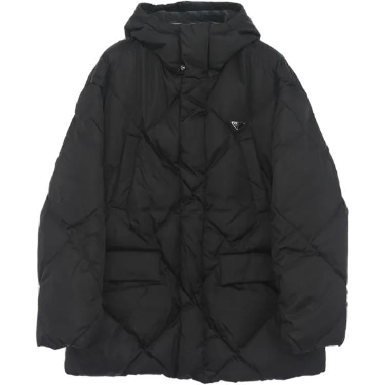 

Prada Мужская пуховая куртка с капюшоном, черная, средней высоты