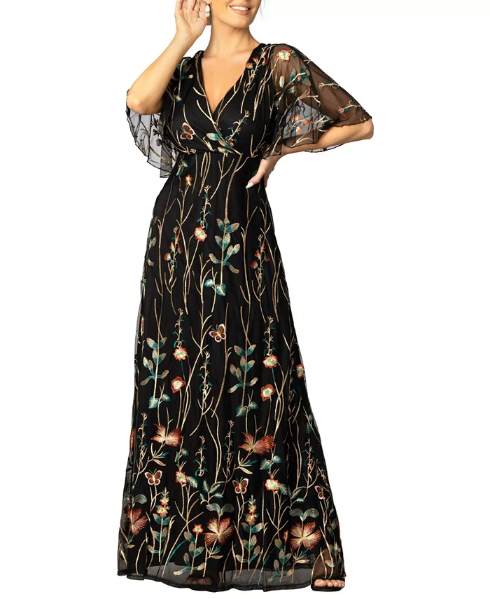 

Женское вечернее платье с рукавами Embroidered Elegance Kiyonna, черный