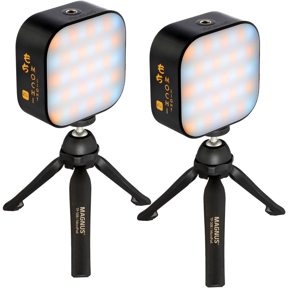 

Панель освещения Genaray Mochi On-Camera Mini RGB с мини-штативом (черная, комплект из 2 ламп)