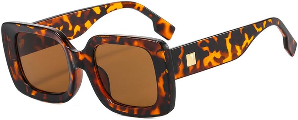 

Модные солнцезащитные очки 2027 года для женщин, защита от УФ-излучения UV400, ретро-стиль, декор с заклепками, трендовые солнцезащитные очки для мужчин MTZJH, Leopard Tea