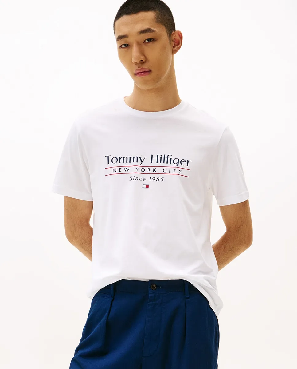 

Мужская футболка с напечатанным брендингом Tommy Hilfiger, белый