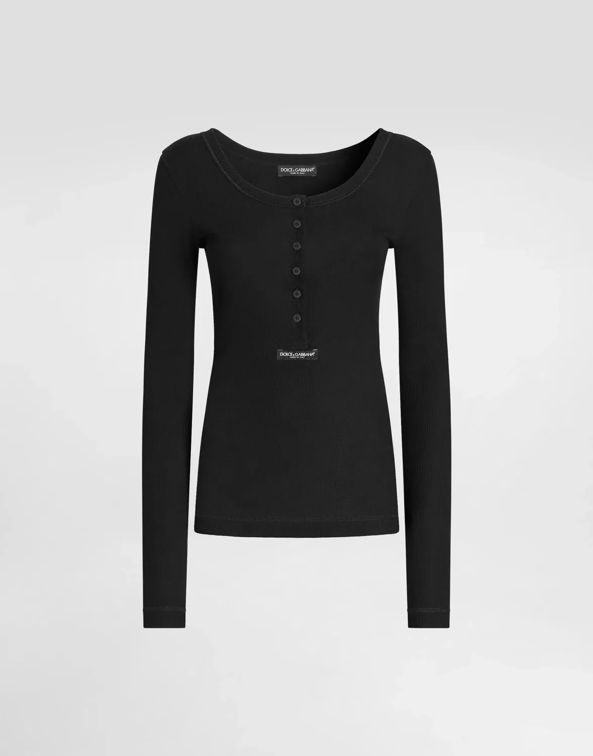 Рифленая хлопковая футболка с воротником серафино DOLCE & GABBANA, черный