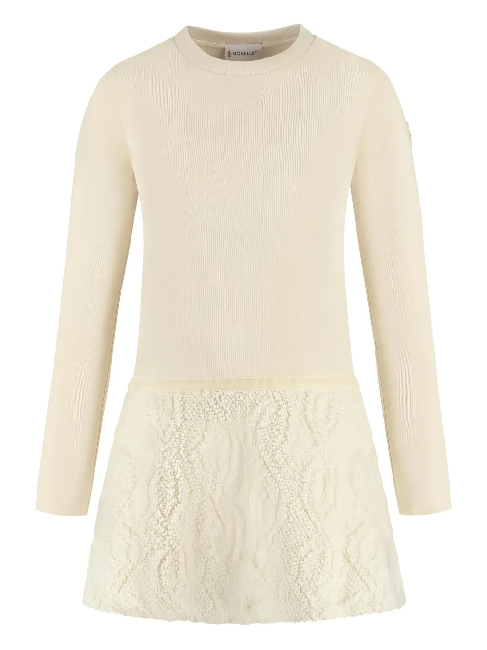 

Платье миди с текстурированными вставками Moncler Enfant, кремовый
