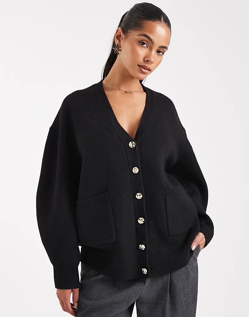 

Кардиган бойфренда ASOS DESIGN свободного кроя из структурированной пряжи черного цвета