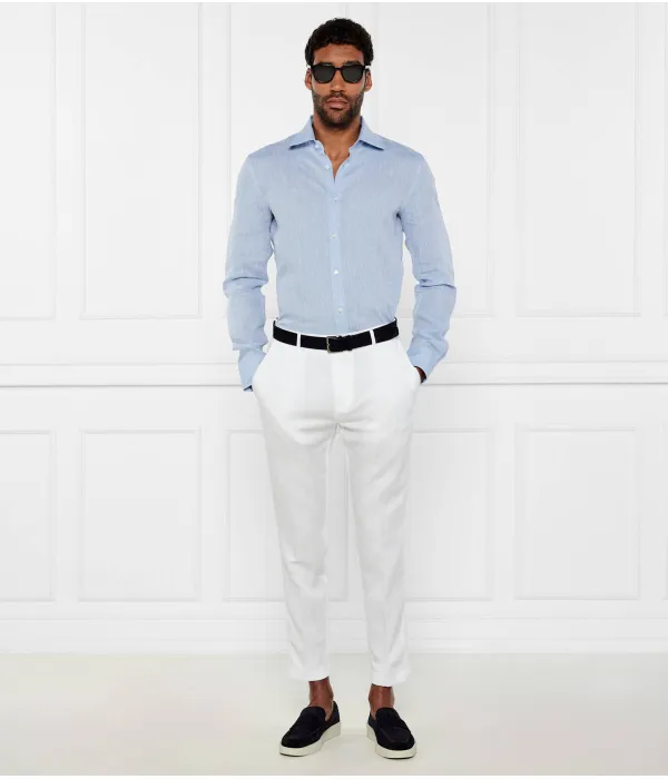 Льняная рубашка h-hank-kent-c1-214 Slim fit Boss, синий — фото 2