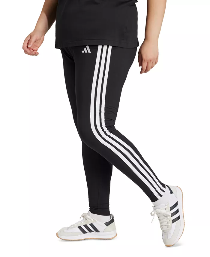 Эластичные хлопковые леггинсы Plus Size Essentials с тремя полосками adidas, черный — фото 3