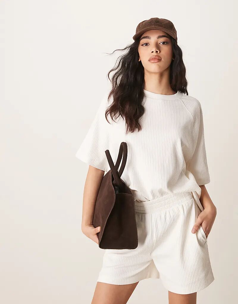 

Футболка свободного кроя ASOS DESIGN из плотной ткани в рубчик кремового цвета — часть комплекта