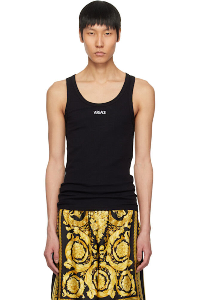 

Черная майка с логотипом в рубчик Versace Underwear