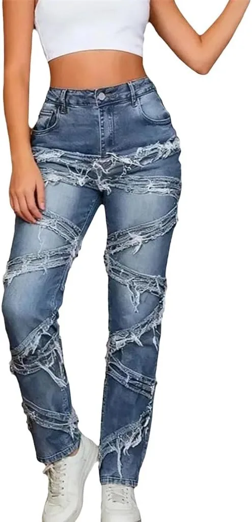 Женские джинсы American Vintage прямые потертые с бахромой Slim Fit Stretch