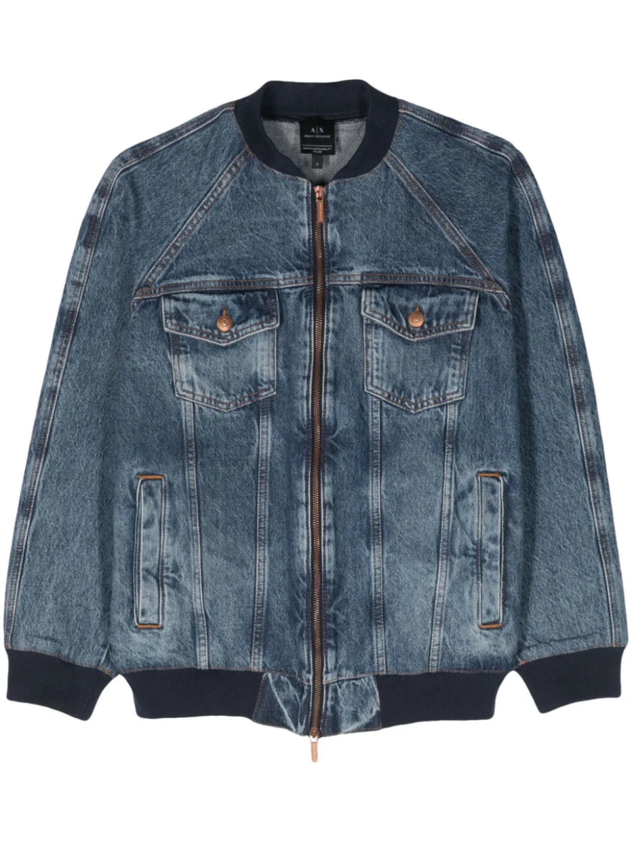 

Джинсовый бомбер на молнии Armani Exchange, синий