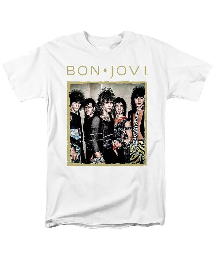 

Мужская футболка с коротким рукавом для взрослых с рамкой Bon Jovi, белый