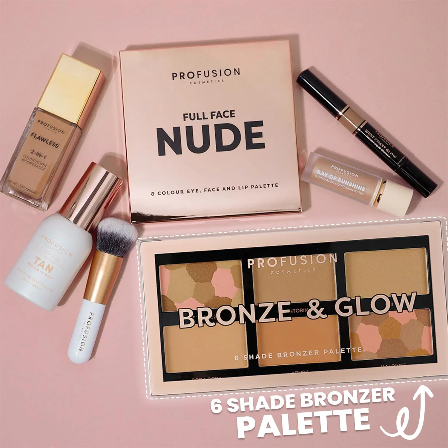 Палетка бронзеров и хайлайтеров «Bronze and Glow» от Profusion Cosmetics Profusion Cosmetics — фото 3