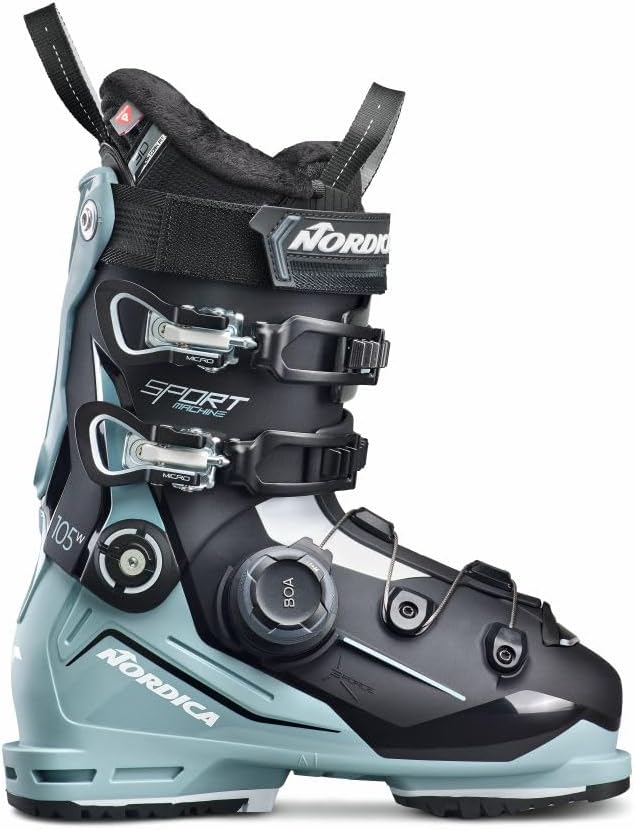 

Женские высокопроизводительные горнолыжные ботинки Nordica Sportmachine 3 105 W BOA с широкой посадкой, Black/Light Blue/White