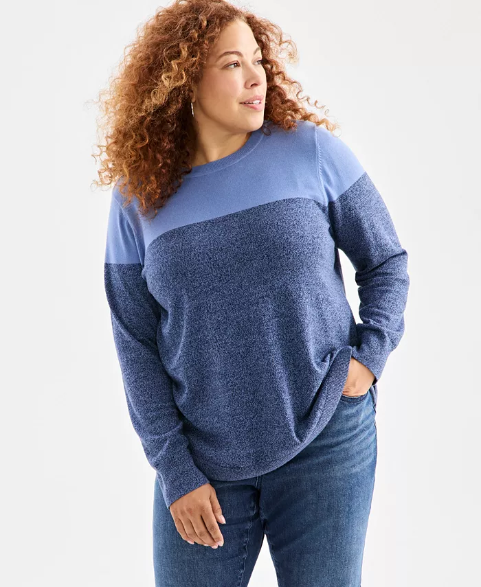 

Плюс сайз хлопковый свитер с цветными блоками Style & Co, синий