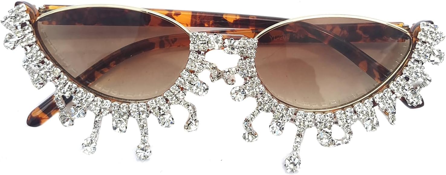 

Солнцезащитные очки «Кошачий глаз» в полуободковой оправе с кисточками и бриллиантами, милые для женщин, блестящие, забавные, со стразами и кристаллами для вечеринки helena, Leopard