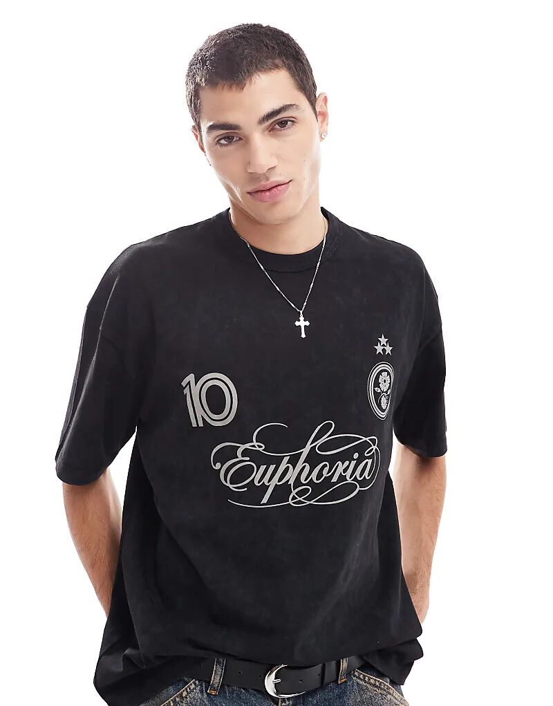 

Футболка ASOS DESIGN свободного кроя из ткани плотностью 220 г/м² черного цвета со спортивным принтом спереди