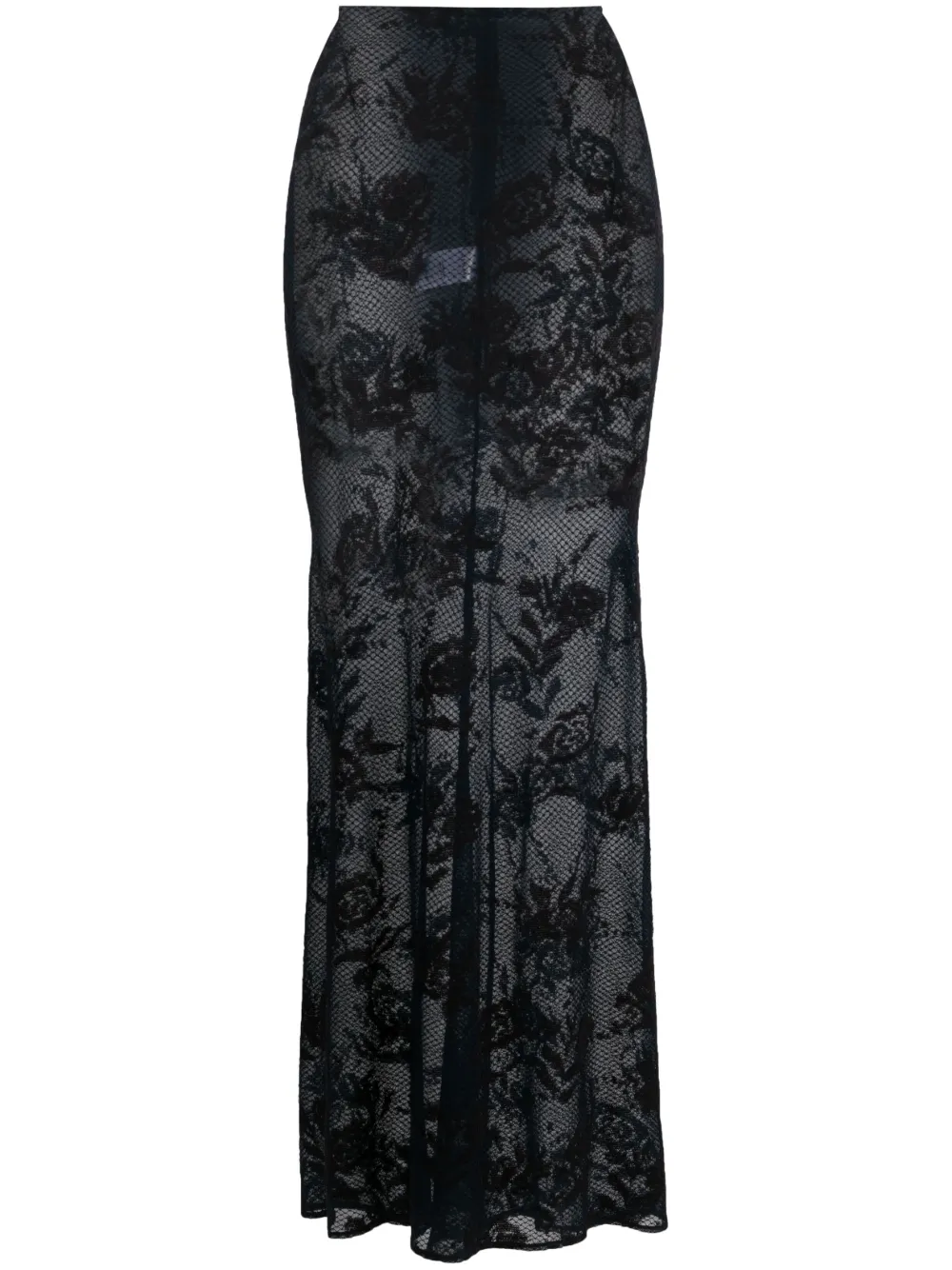 

Юбка с завышенной талией и цветочной аппликацией Alaïa, синий