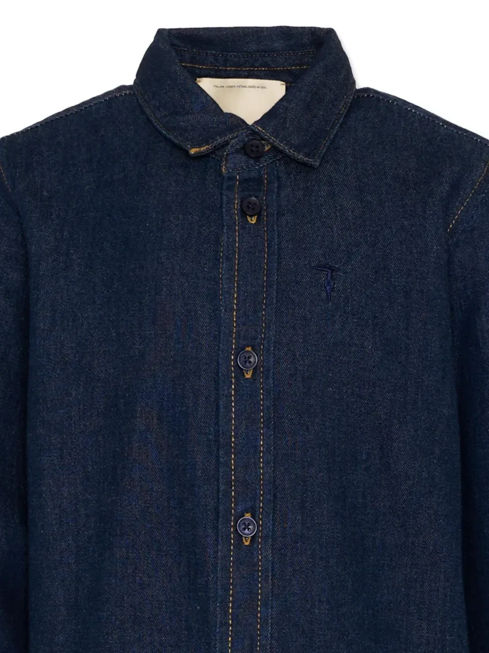 Джинсовая рубашка с вышитым логотипом Trussardi Junior, синий — фото 3