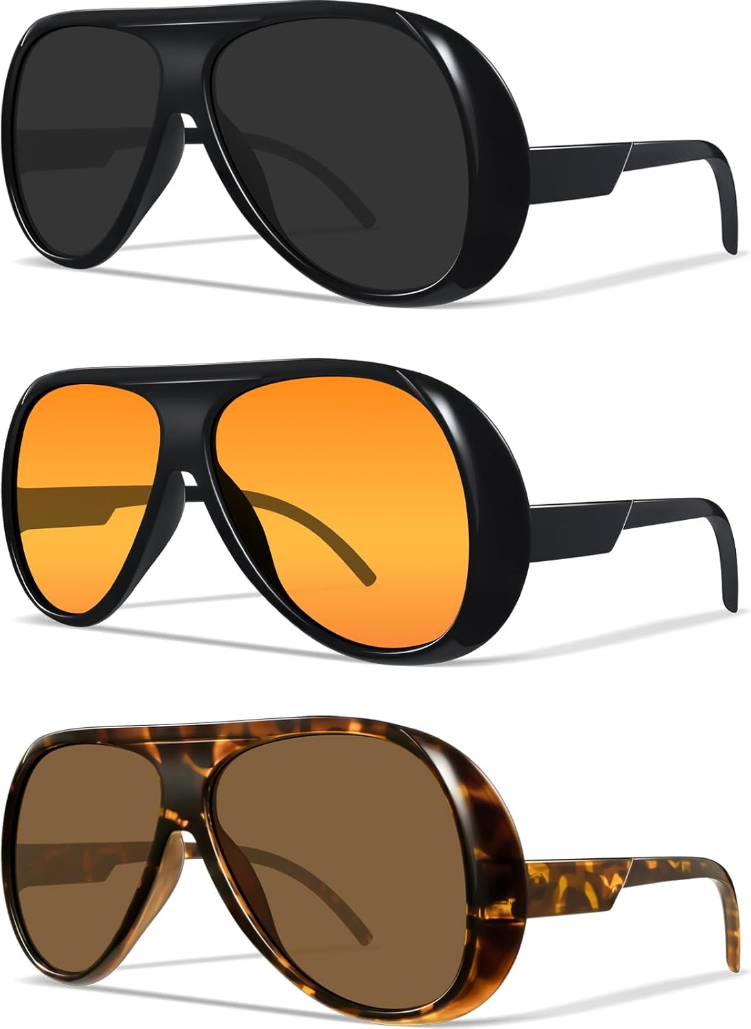 

Солнцезащитные очки-авиаторы для женщин, ретро-очки большого квадратного размера для занятий спортом на открытом воздухе, вождения, защита от ультрафиолета UV400 FURISHQI, 3pcs-5662black+leopard+yellow