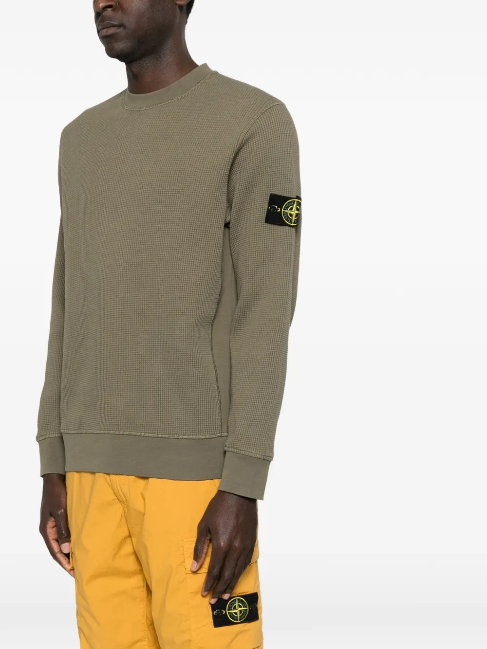 Свитшот с вафельной вязкой и нашивкой Stone Island, зеленый — фото 3