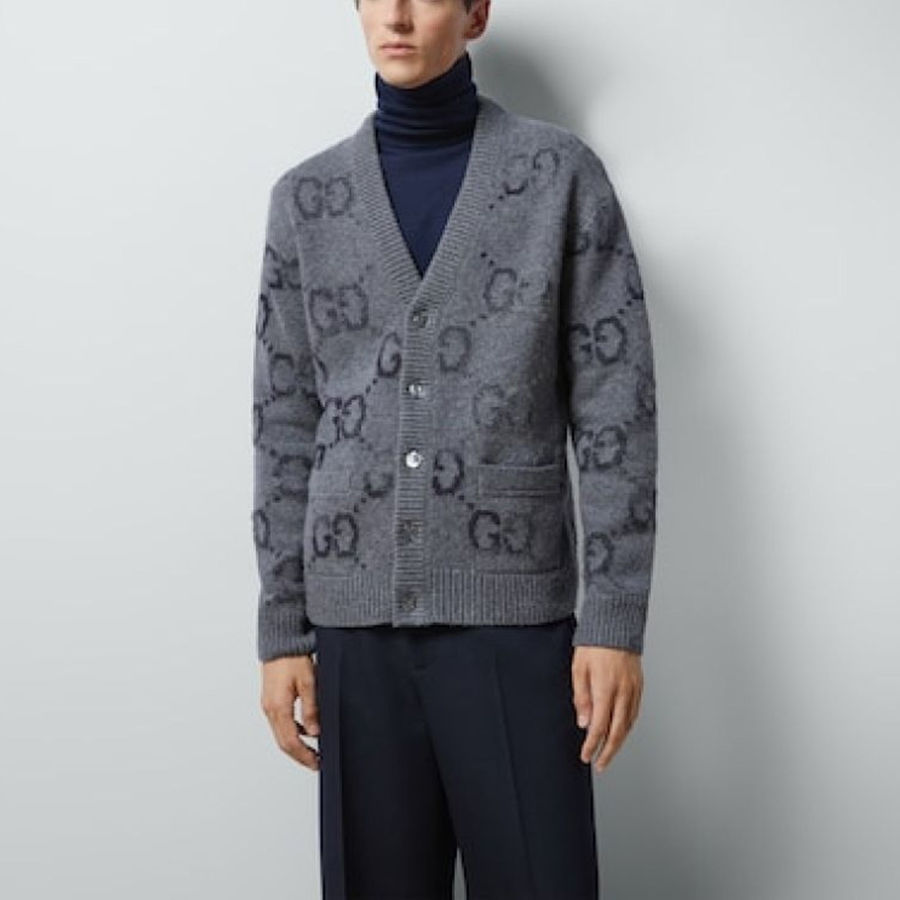 Кардиган Gucci Wool Cardigan With GG Intarsia 'Grey' 770507-XKDSJ-1128, серый — фото 3