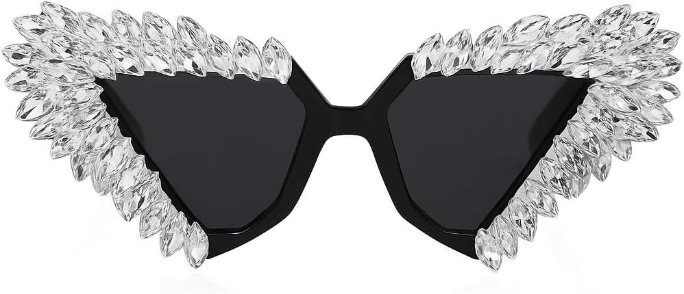 

Женские солнцезащитные очки «Кошачий глаз» с бриллиантами, большие панк-очки, винтажные очки с кристаллами и стразами, защита от ультрафиолета UV400 bullabulling, White