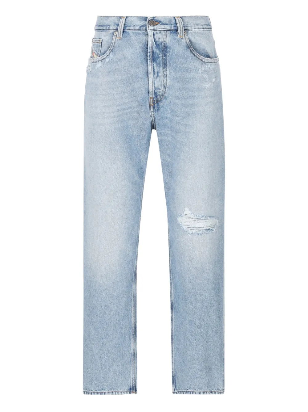 

Джинсы с потертостями и нашивкой с логотипом DIESEL, синий