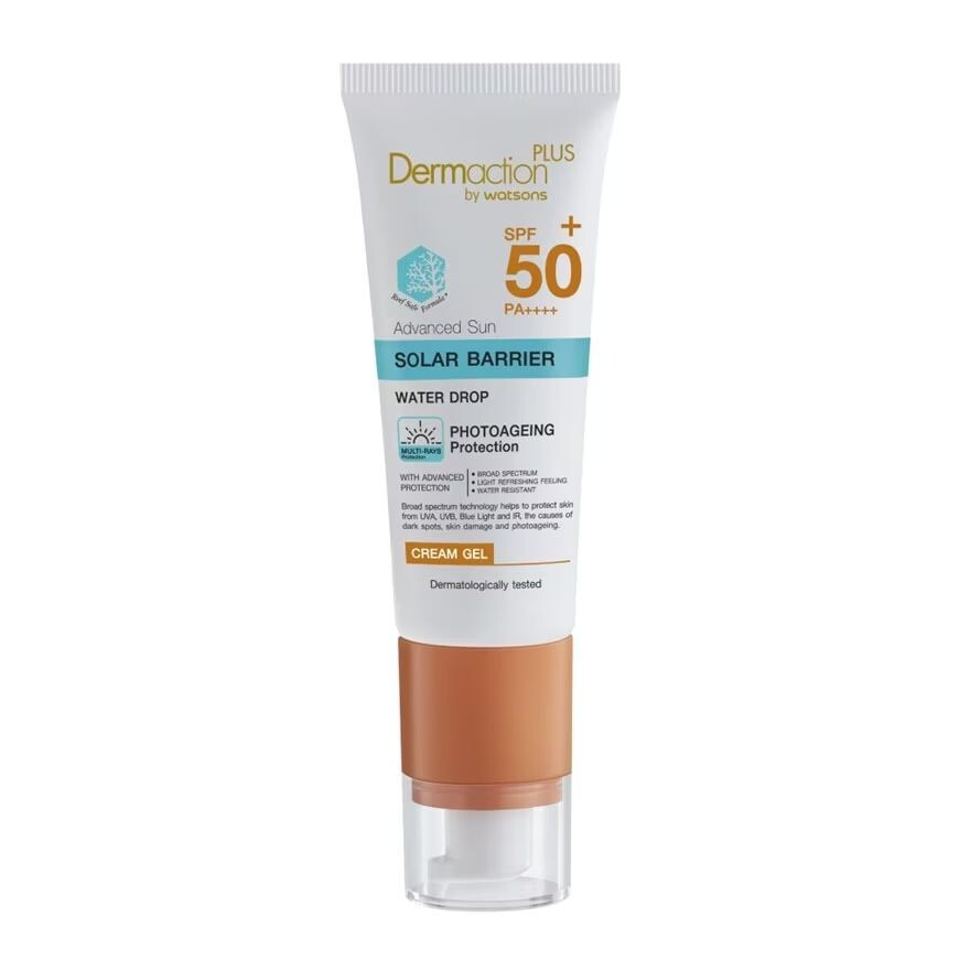 

Dermaction Plus by Watsons Dermaction Plus By Watsons Advanced Sun Solar Barrier Cream Gel SPF50+ PA++++, Pale Yellow
