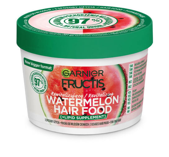 

Восстанавливающая маска для тонких волос, 400 мл Garnier, Fructis Watermelon Hair Food