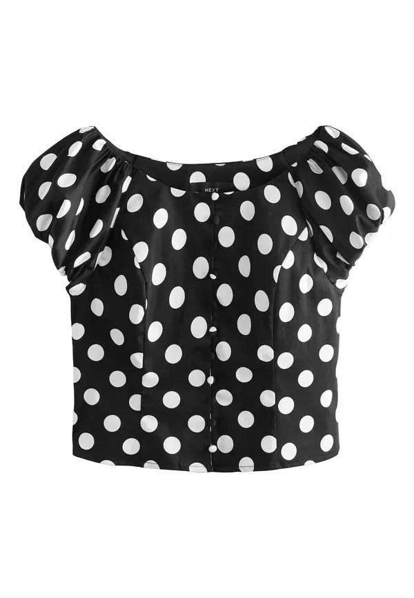 Блуза Next, Regular fit milkmaid puff sleeve top, черно-белый горошек