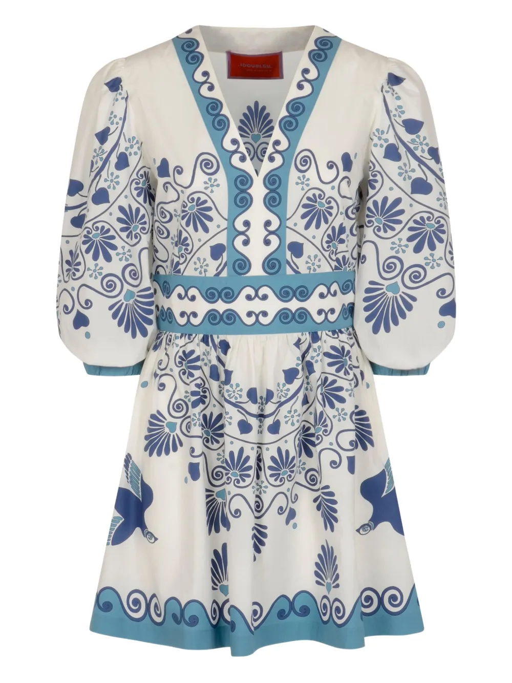 

Мини-платье с цветочным принтом и пышными рукавами La DoubleJ, белый