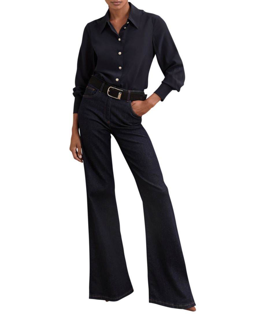 

Женская шелковая рубашка с тиснеными пуговицами REISS, Navy