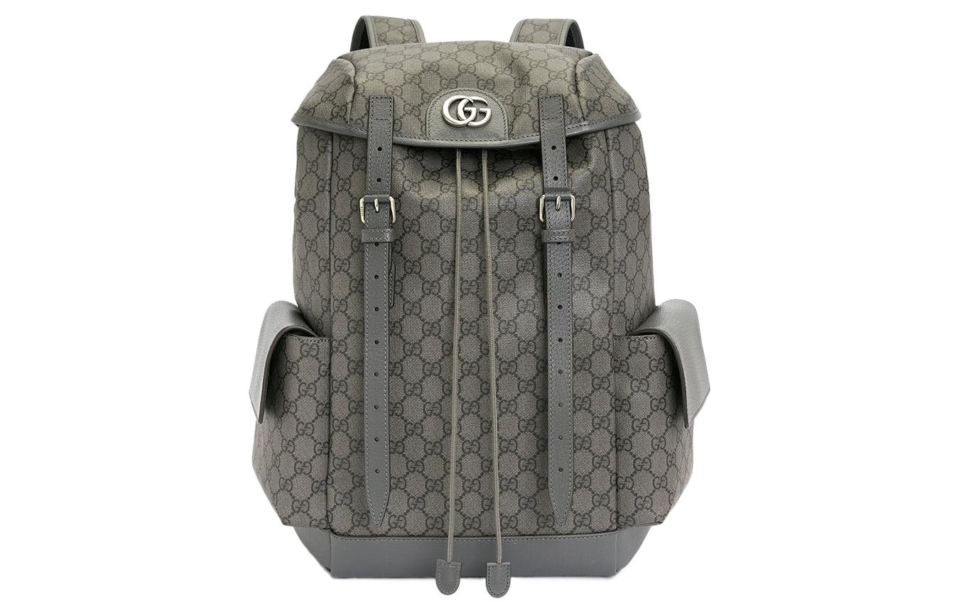 

GUCCI Средний мужской рюкзак из холста с кожаной спинкой серый