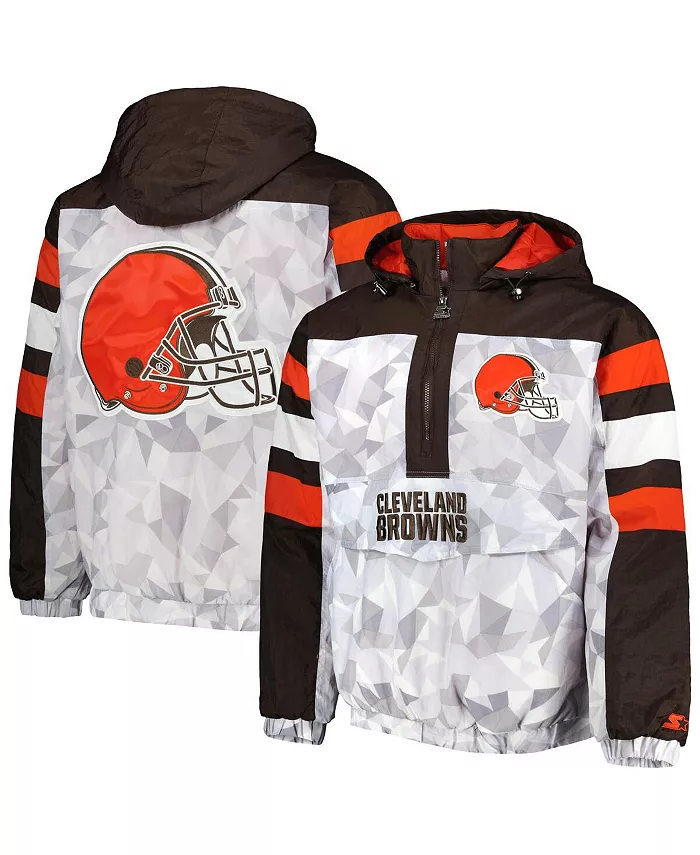 

Мужская бело-коричневая худи с капюшоном и полумолнией Cleveland Browns Thursday Night Gridiron Raglan Half-Zip Starter