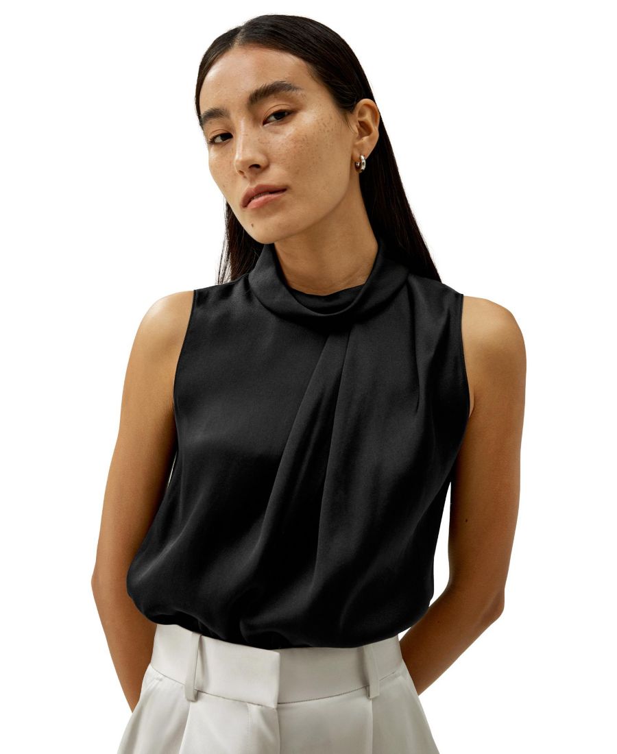 

Женский асимметричный топ без рукавов с воротником-хомутом LILYSILK, Black