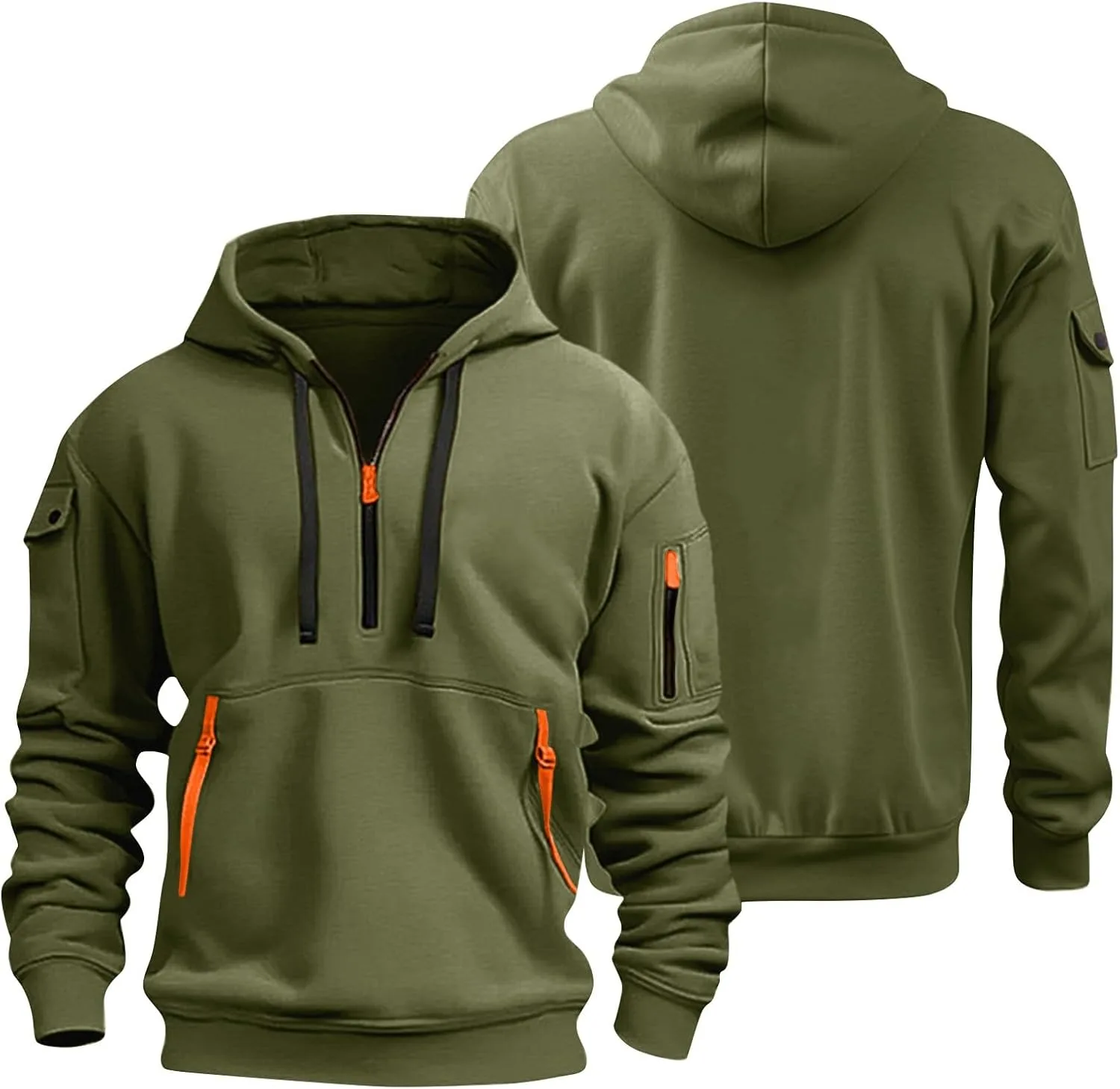 

Толстовка с капюшоном для мужчин, Quarter Zip, тактическая, с карманами