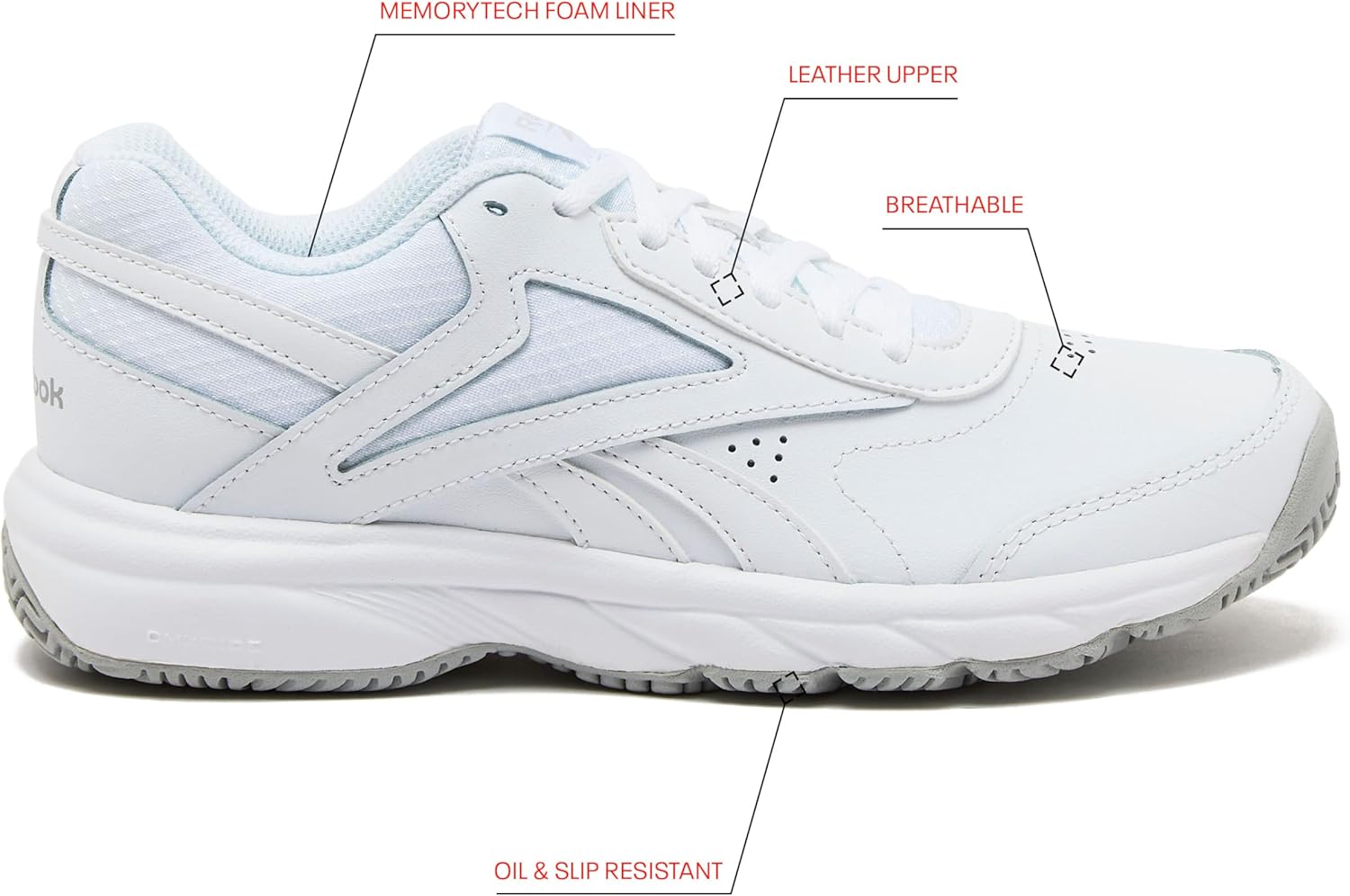 Рабочие кроссовки Reebok Work N Cushion с нескользящей подошвой для мужчин, черные или белые — фото 2