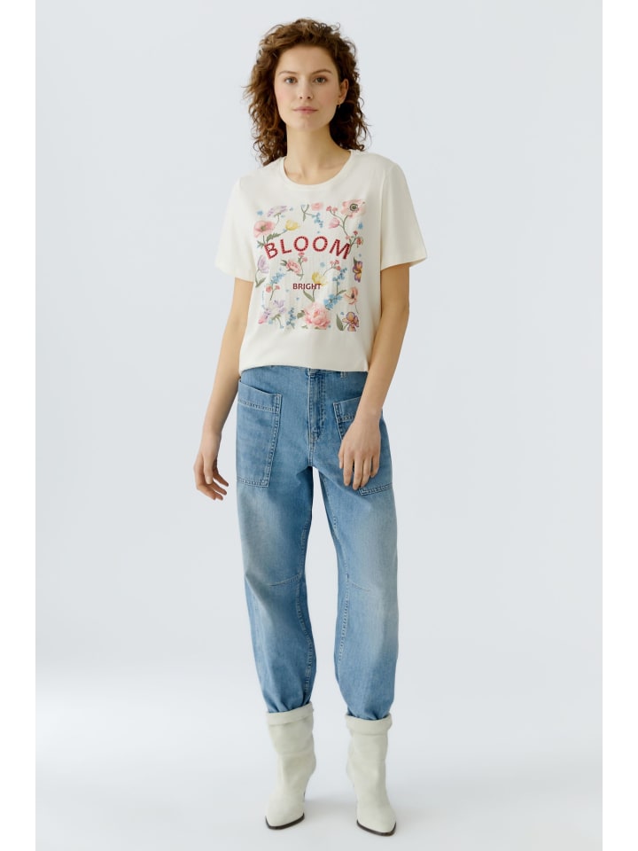 

Oui Футболка с нанесенным принтом и декоративными камнями цвета гардении