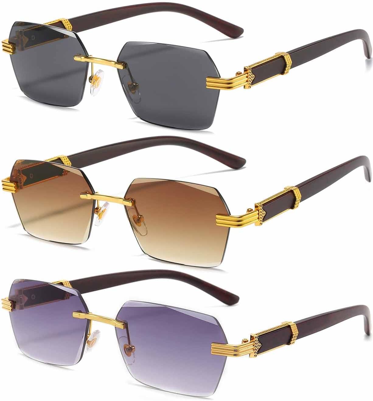 

Солнцезащитные очки AIEYEZO в стиле ретро, ​​без оправы, прямоугольные, унисекс, винтажные, безрамочные, модные, квадратные, тонированные, 3 Pack (Gold/Grey + Gold/Brown + Gold/Grey Gradient)