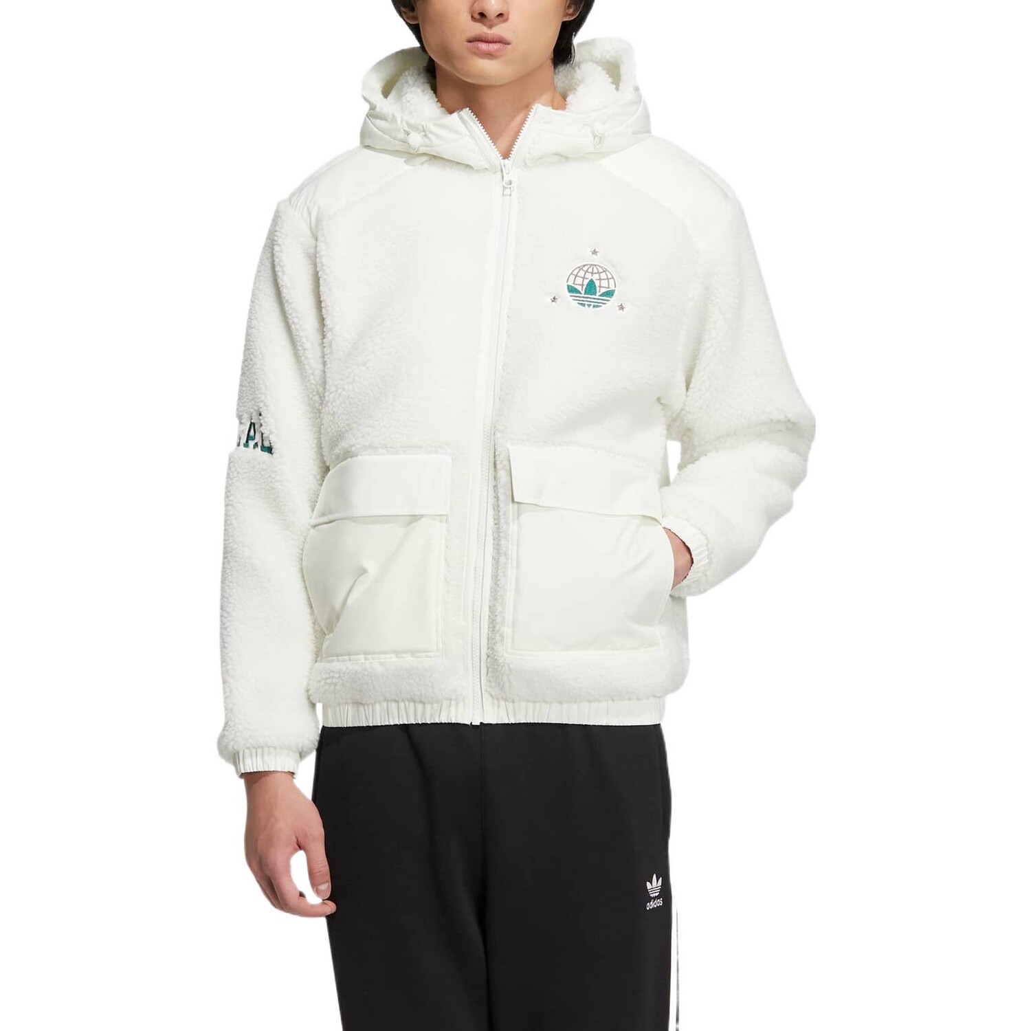 Бархатная куртка унисекс белая Adidas Originals, белый — фото 2