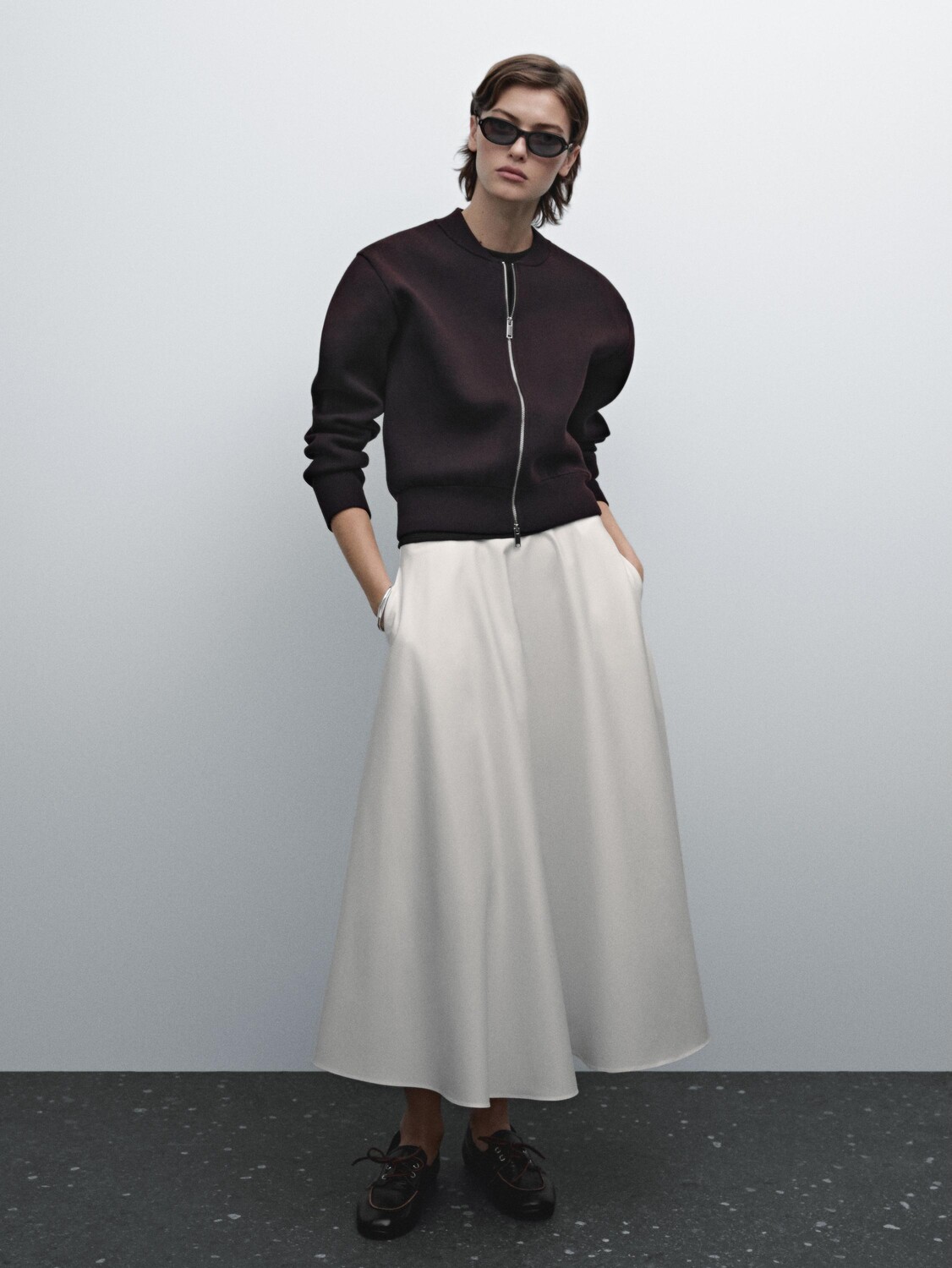 

Юбка миди из поплина с воланами Massimo Dutti, белый