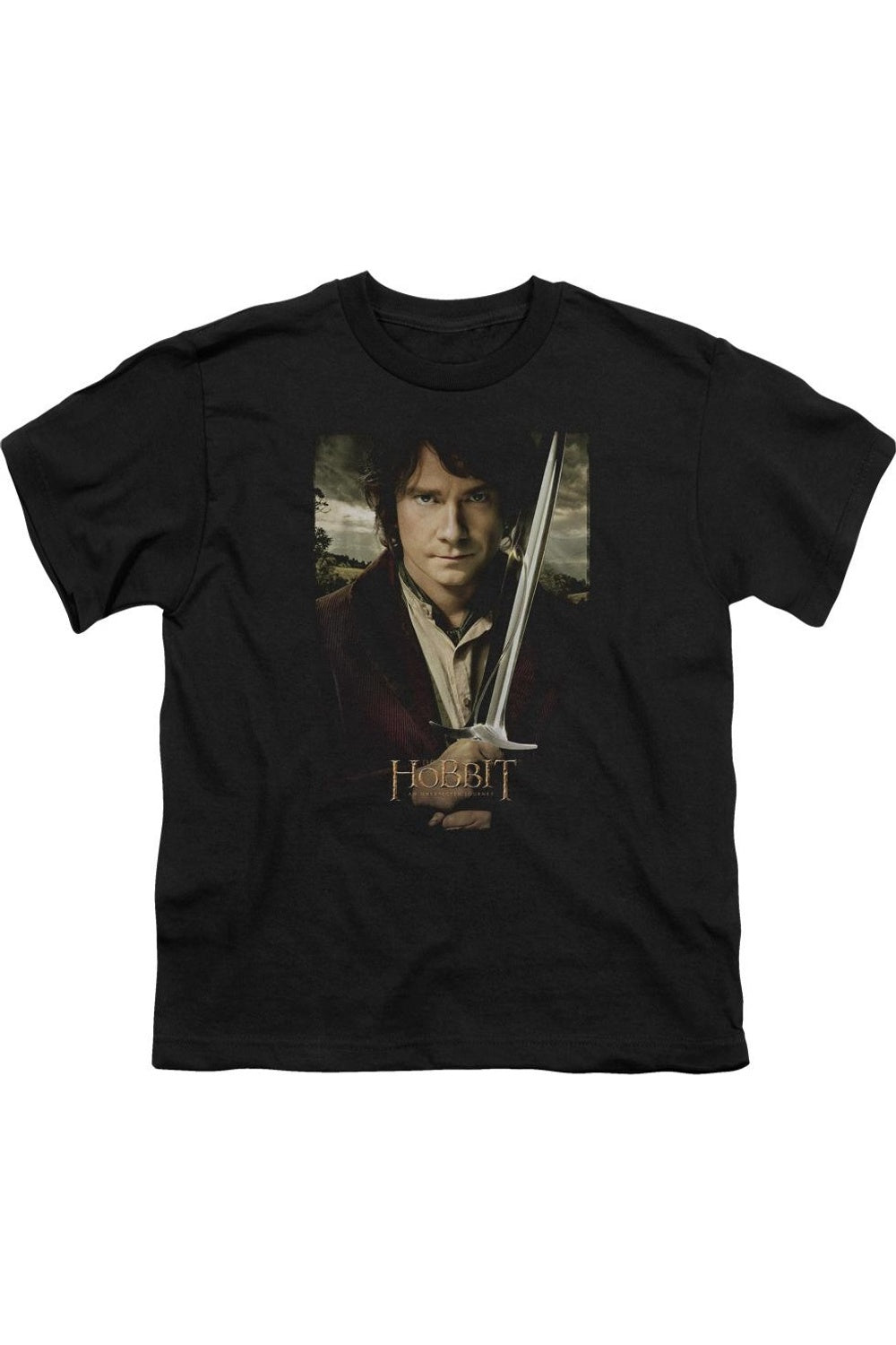 

Футболка с коротким рукавом для детей "Хоббит Бэггинс" с постером Gildan, черный