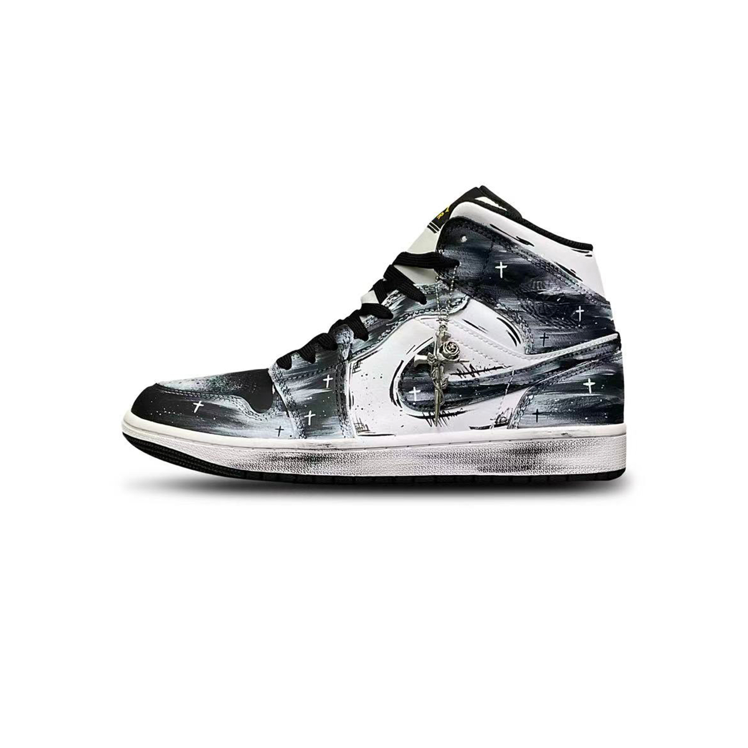 

Jordan Air 1 Tower Rabbit Coexistence устойчивые к истиранию кроссовки Mid top Vintage Basketball для мужчин, черно-белые